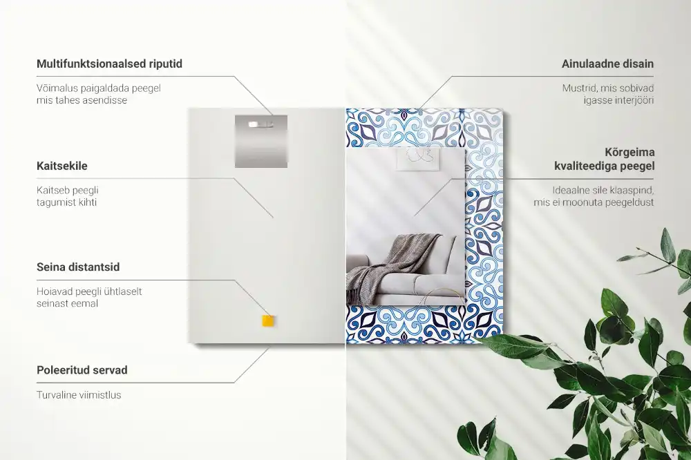 Dekorativ spegel med tryck Blå prydnadsmönster