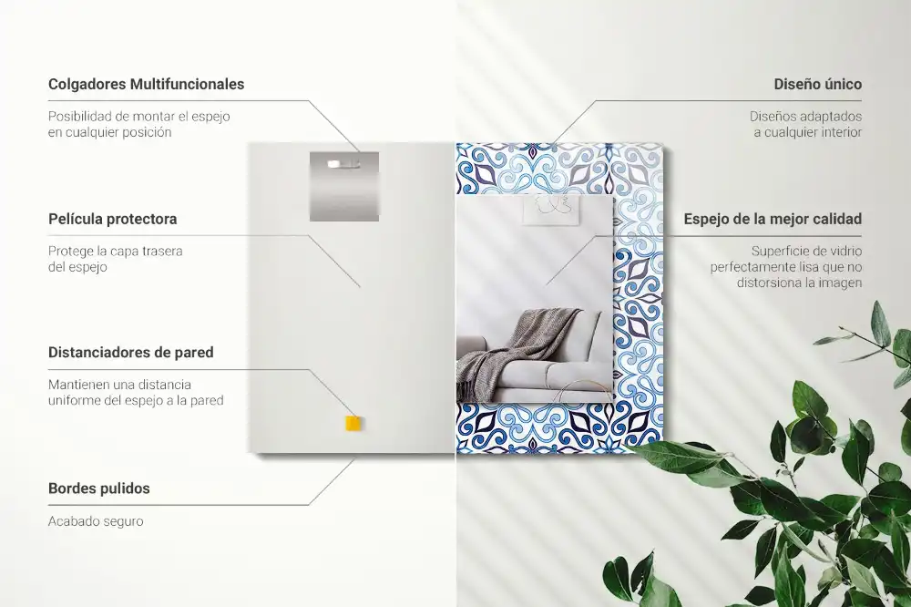 Dekorativ spegel med tryck Blå prydnadsmönster