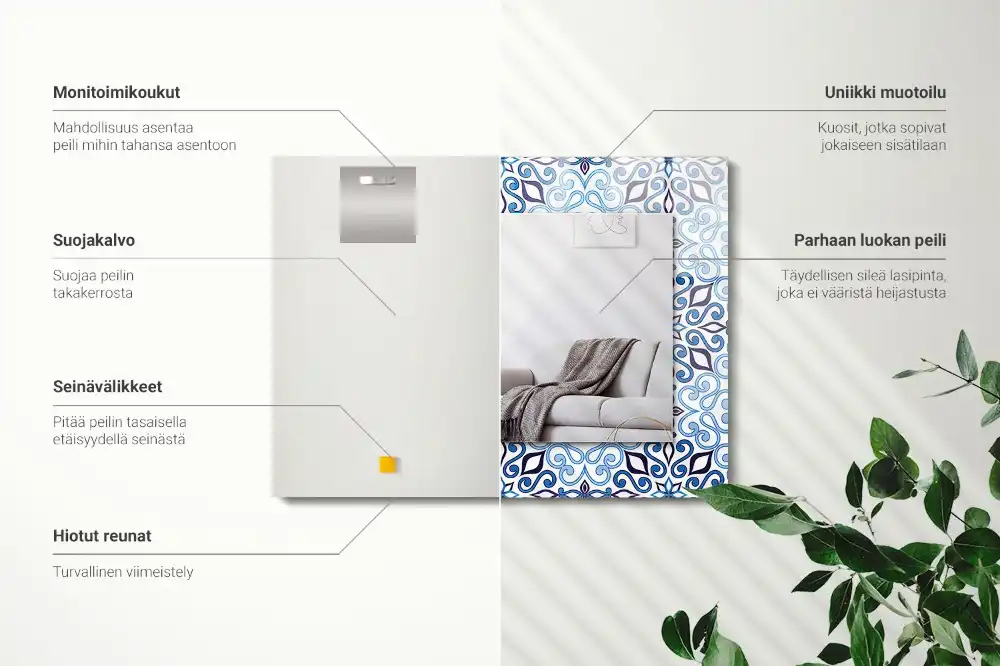 Dekorativ spegel med tryck Blå prydnadsmönster