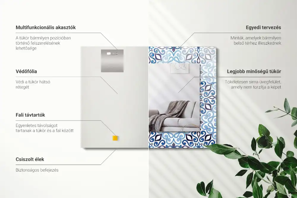 Dekorativ spegel med tryck Blå prydnadsmönster