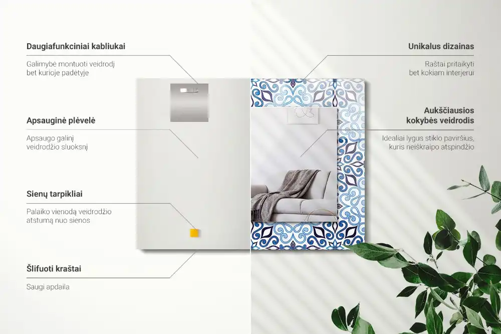 Dekorativ spegel med tryck Blå prydnadsmönster