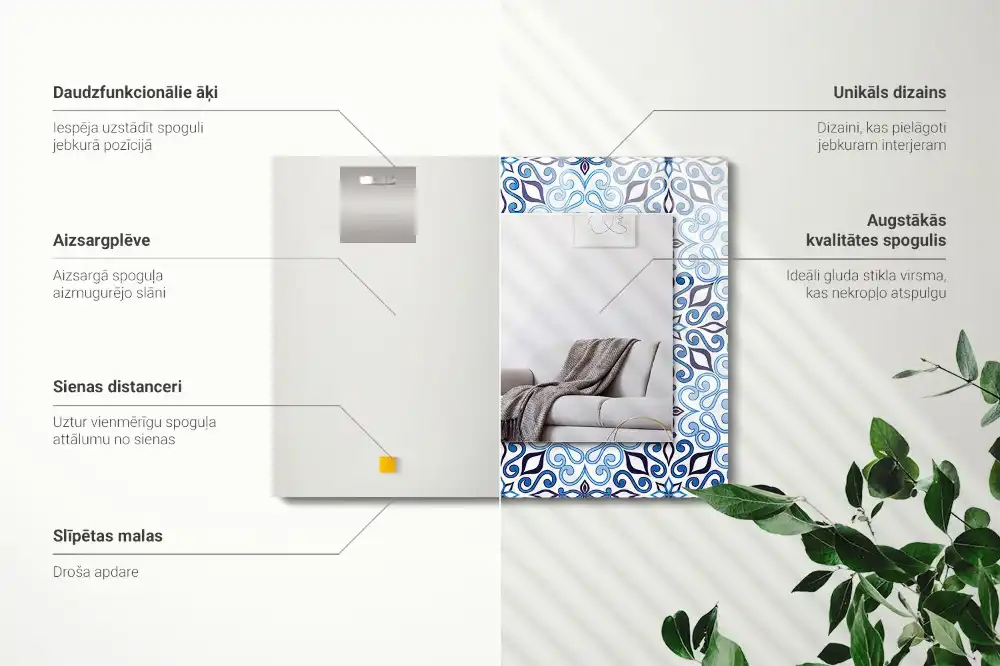 Dekorativ spegel med tryck Blå prydnadsmönster