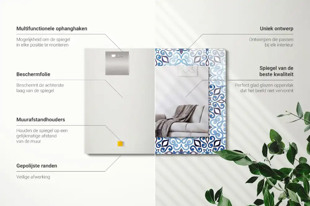 Dekorativ spegel med tryck Blå prydnadsmönster