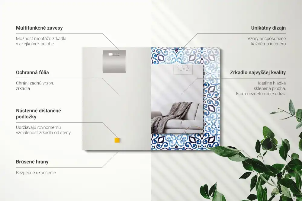 Dekorativ spegel med tryck Blå prydnadsmönster