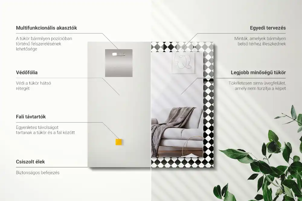 Rektangulär spegel med tryck Svart och vitt schackbräde