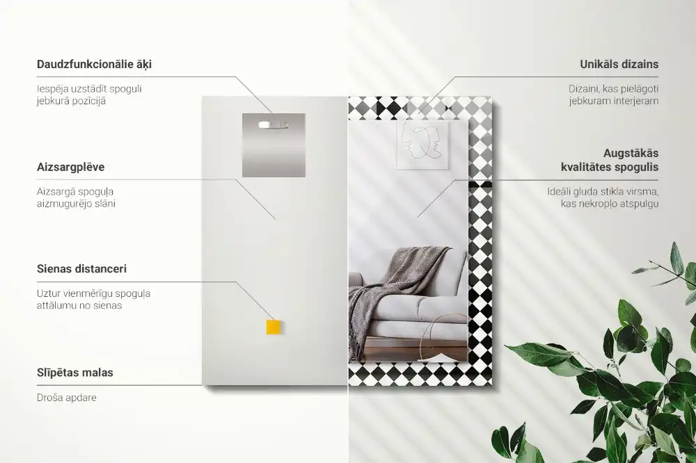 Rektangulär spegel med tryck Svart och vitt schackbräde