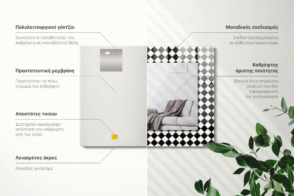 Rektangulär spegel med tryck Svart och vitt schackbräde