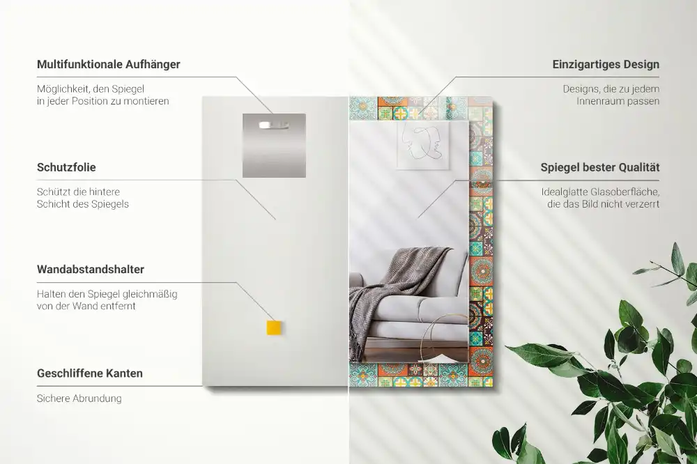 Rektangulär spegel med tryck Färgglada mosaikplattor