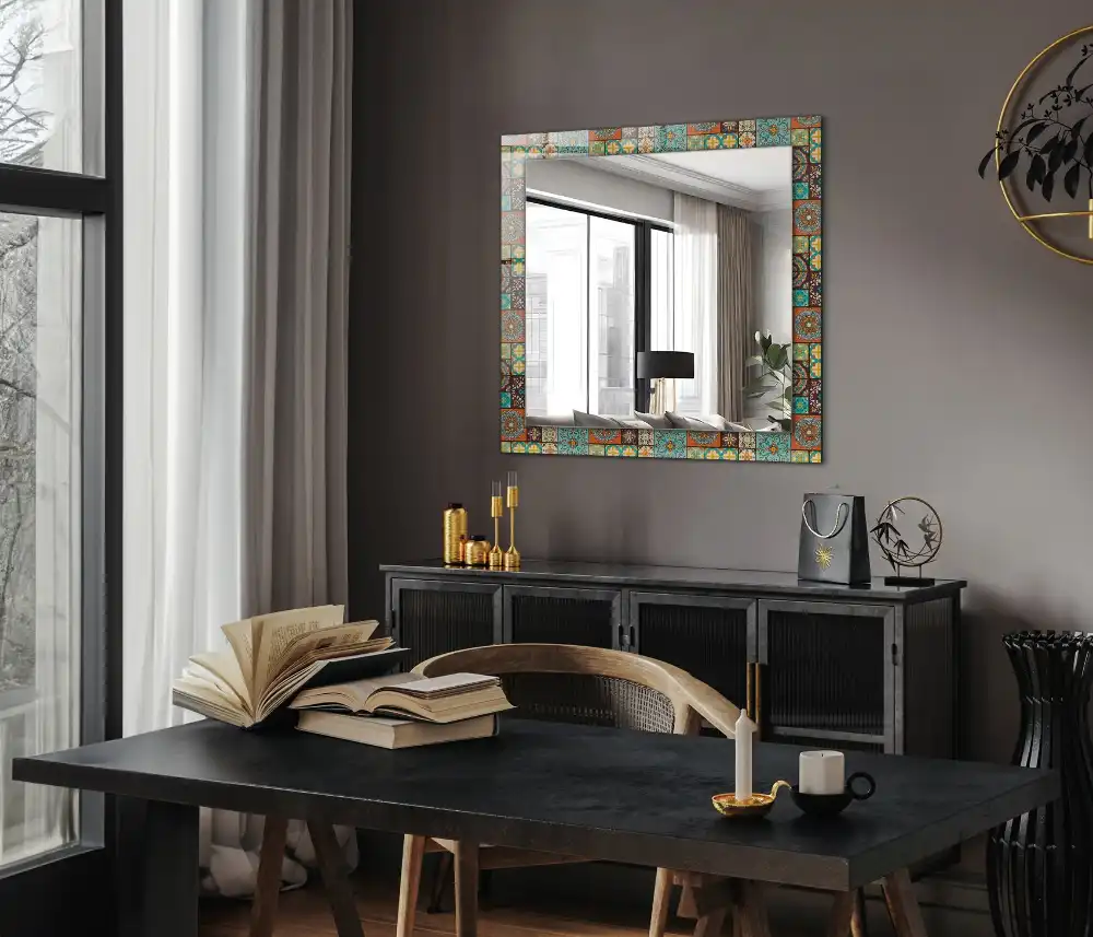 Rektangulär spegel med tryck Färgglada mosaikplattor