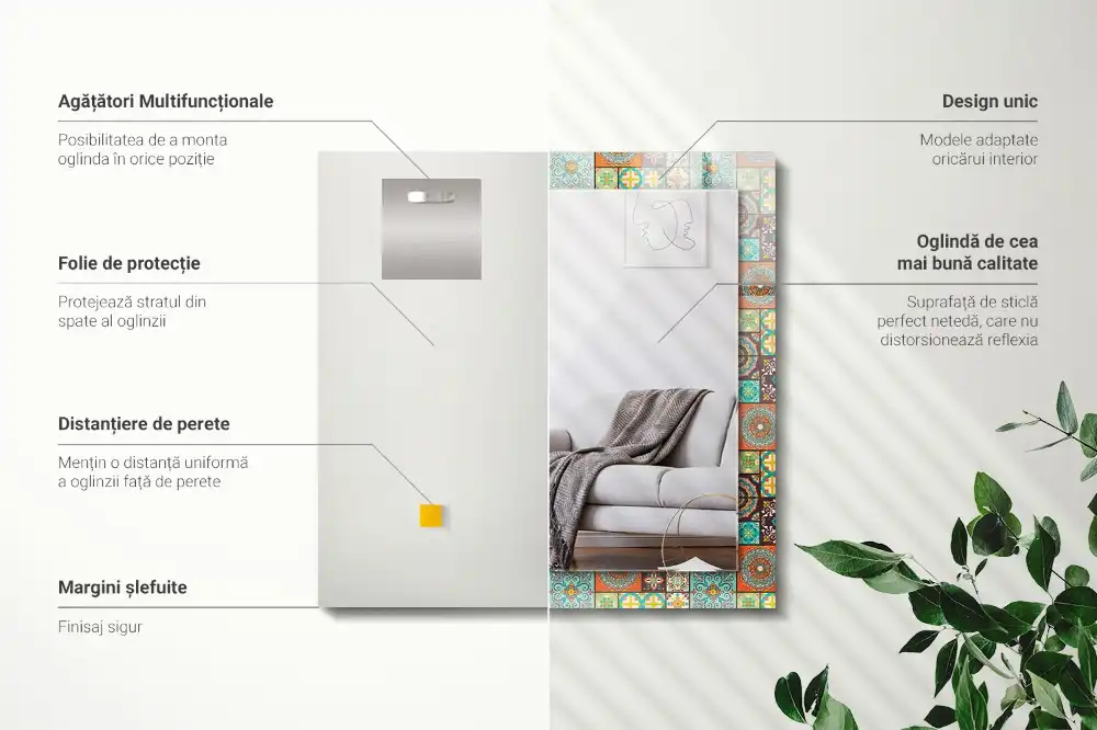 Rektangulär spegel med tryck Färgglada mosaikplattor