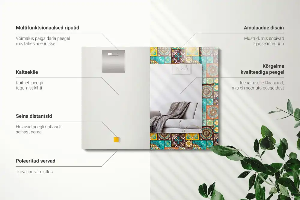 Rektangulär spegel med tryck Färgglada mosaikplattor
