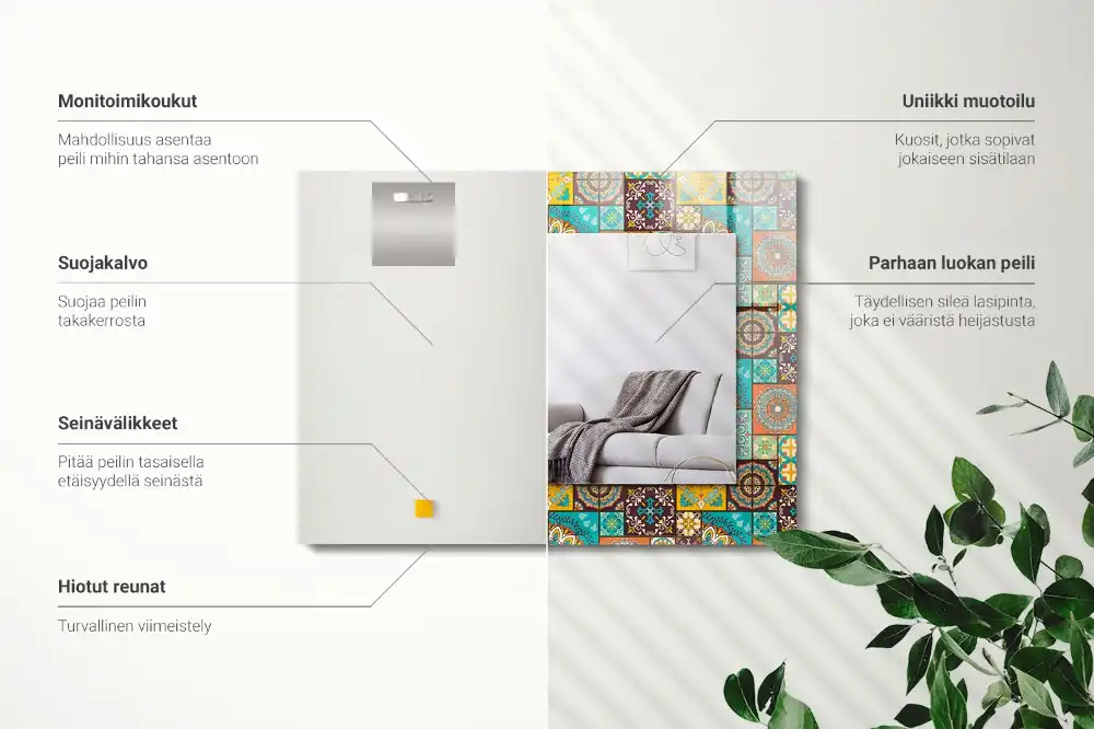 Rektangulär spegel med tryck Färgglada mosaikplattor