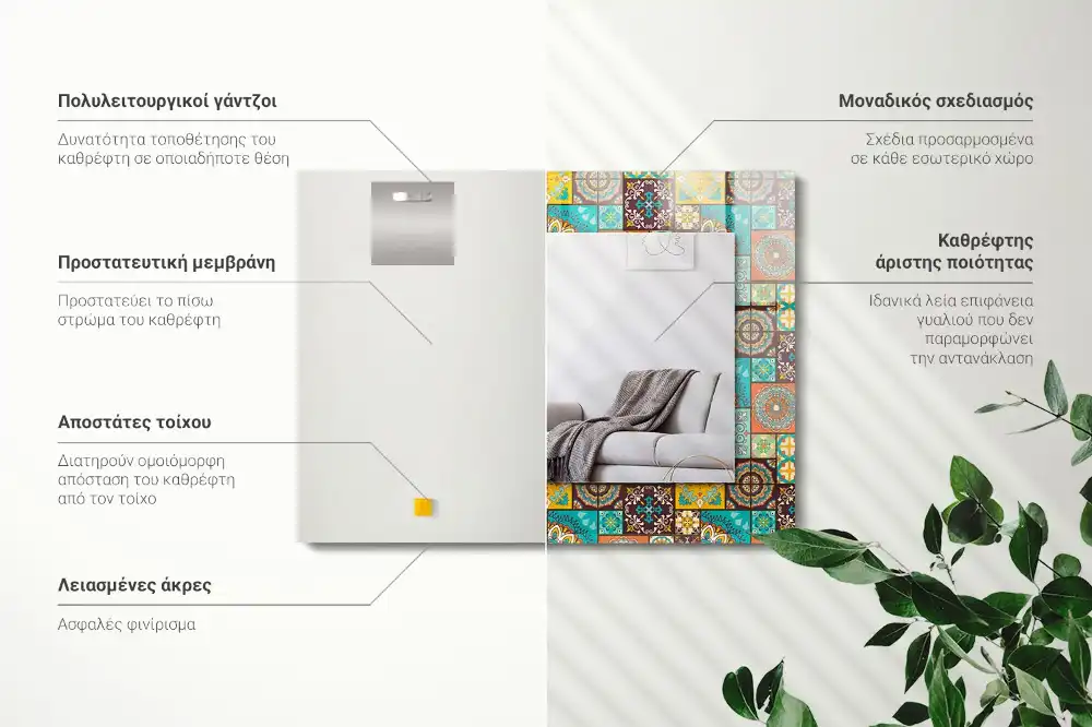 Rektangulär spegel med tryck Färgglada mosaikplattor