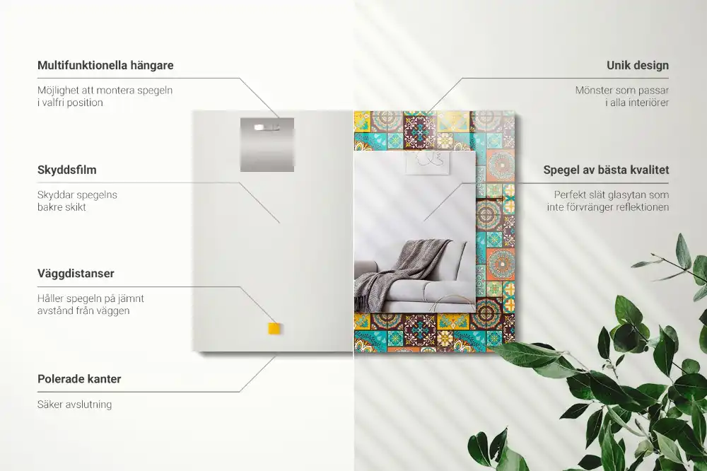 Rektangulär spegel med tryck Färgglada mosaikplattor