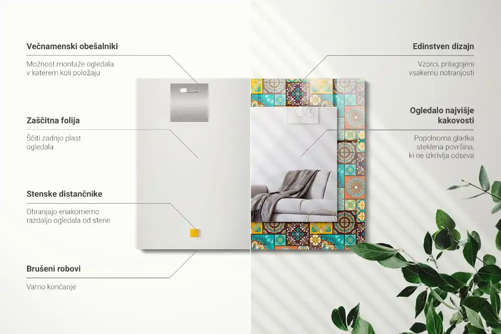 Rektangulär spegel med tryck Färgglada mosaikplattor