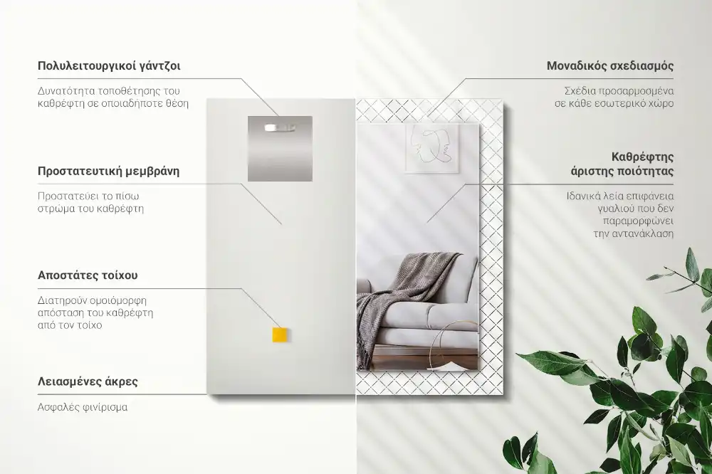 Rektangulär spegel med tryck Rutiga mönsterlinjer