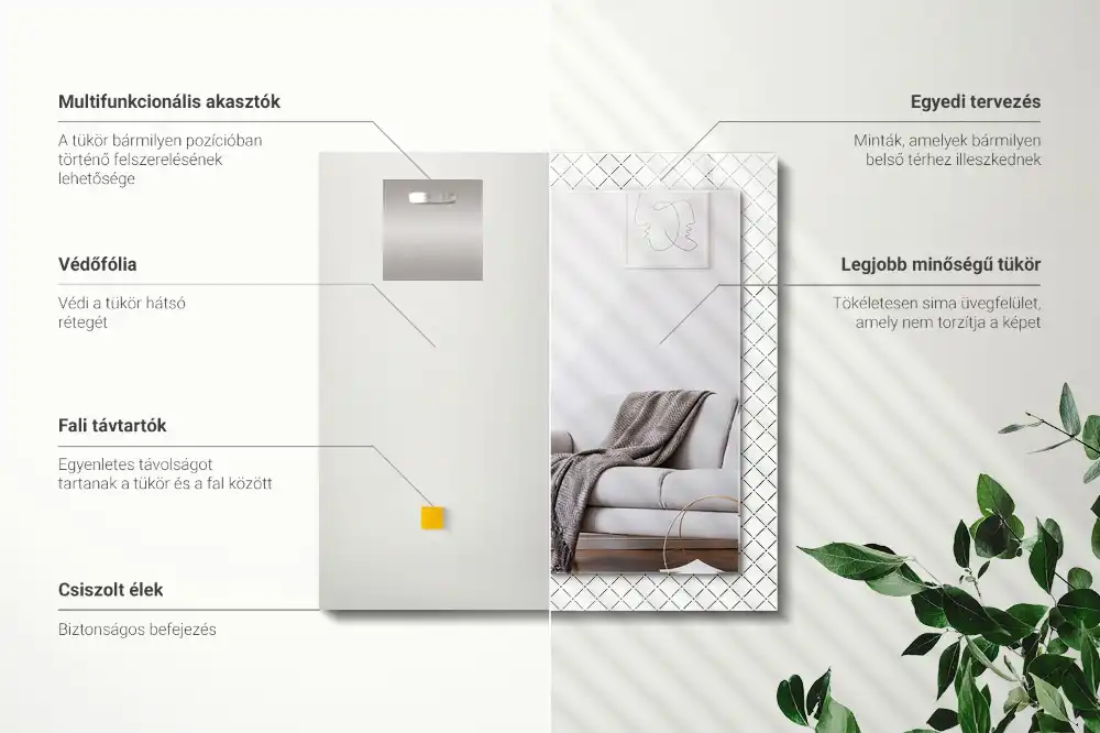 Rektangulär spegel med tryck Rutiga mönsterlinjer