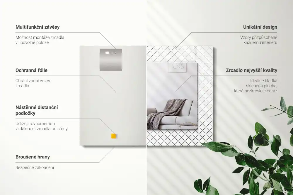 Rektangulär spegel med tryck Rutiga mönsterlinjer