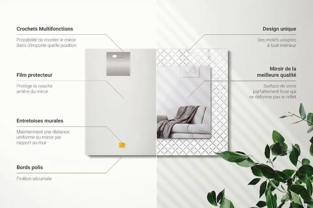 Rektangulär spegel med tryck Rutiga mönsterlinjer