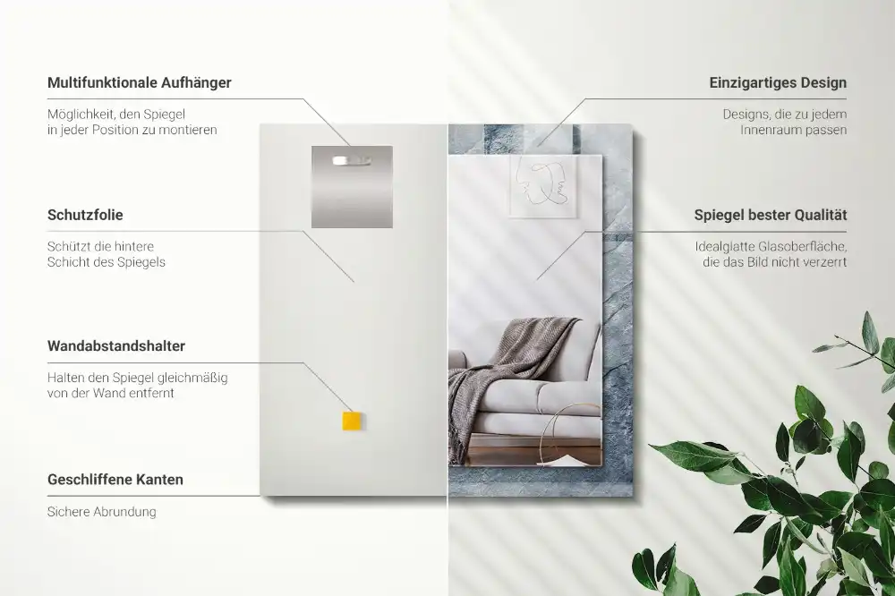 Rektangulär spegel med tryck Rock textur sten