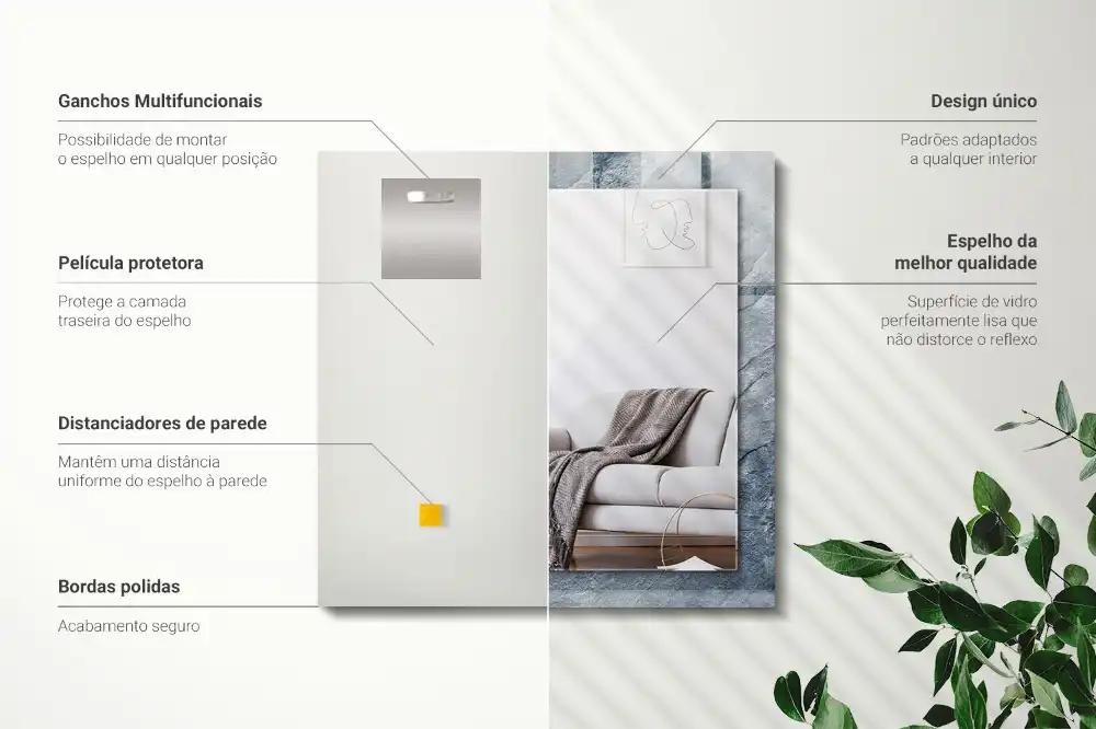 Rektangulär spegel med tryck Rock textur sten