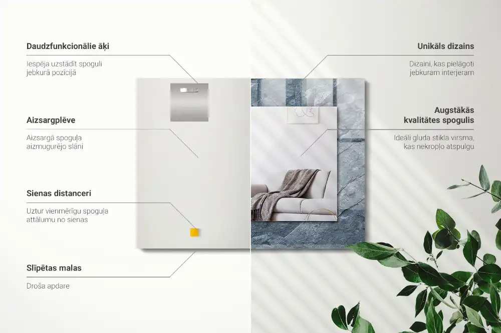 Rektangulär spegel med tryck Rock textur sten