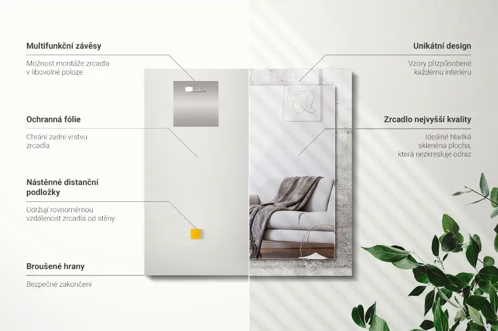 Rektangulär spegel med tryck Betongväggstruktur