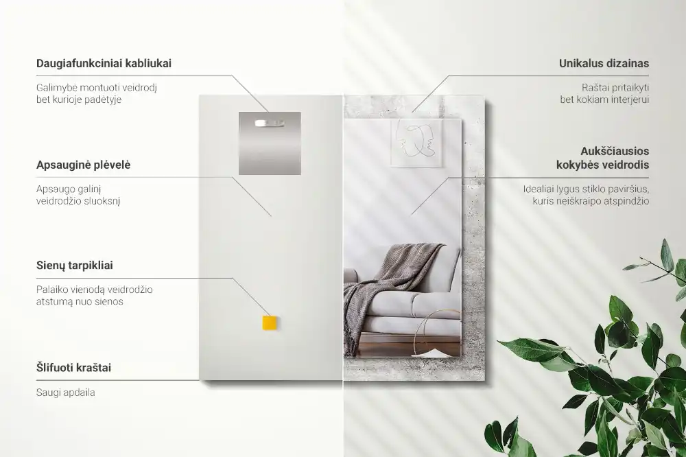 Rektangulär spegel med tryck Betongväggstruktur