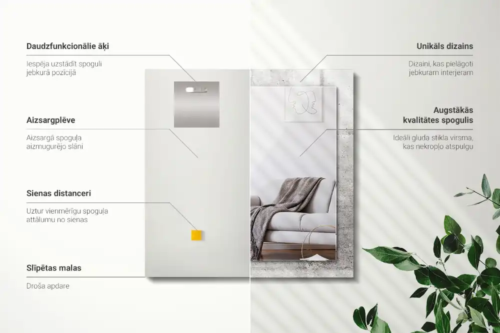 Rektangulär spegel med tryck Betongväggstruktur