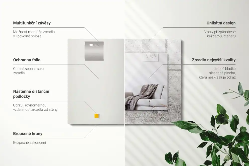 Rektangulär spegel med tryck Betongväggstruktur