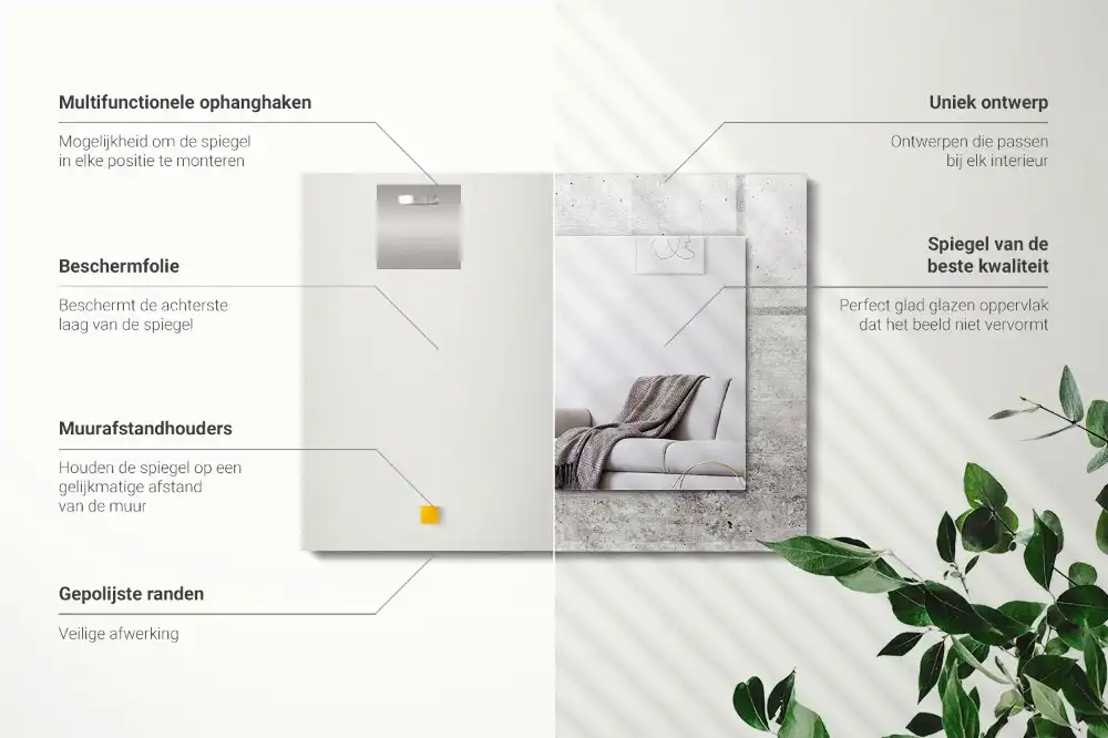 Rektangulär spegel med tryck Betongväggstruktur