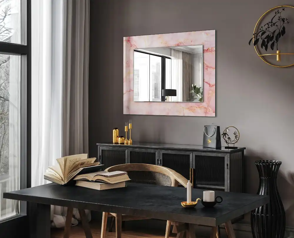 Rektangulär spegel med tryck Rosa marmormönster