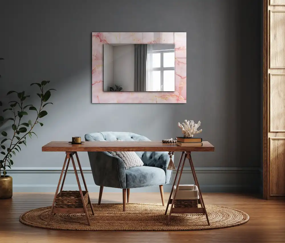 Rektangulär spegel med tryck Rosa marmormönster