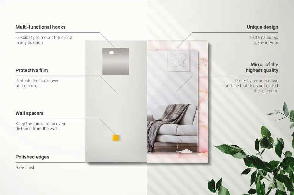 Rektangulär spegel med tryck Rosa marmormönster