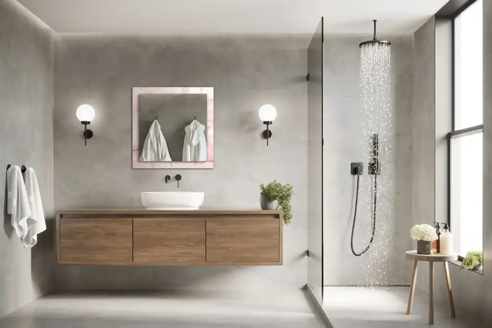Rektangulär spegel med tryck Rosa marmormönster