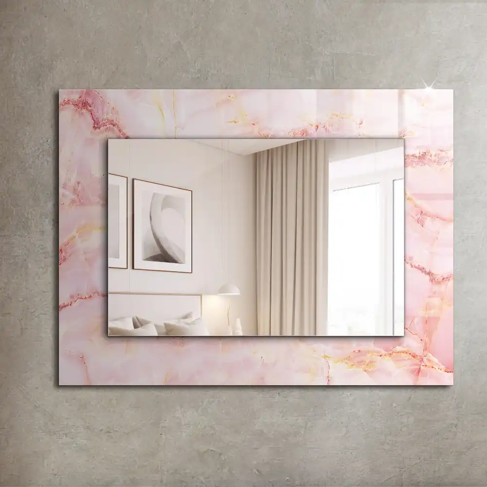 Rektangulär spegel med tryck Rosa marmormönster