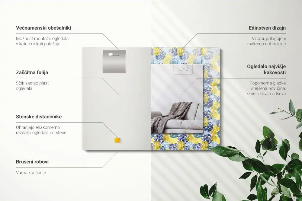 Dekorativ spegel med tryck Färgglada blommönster