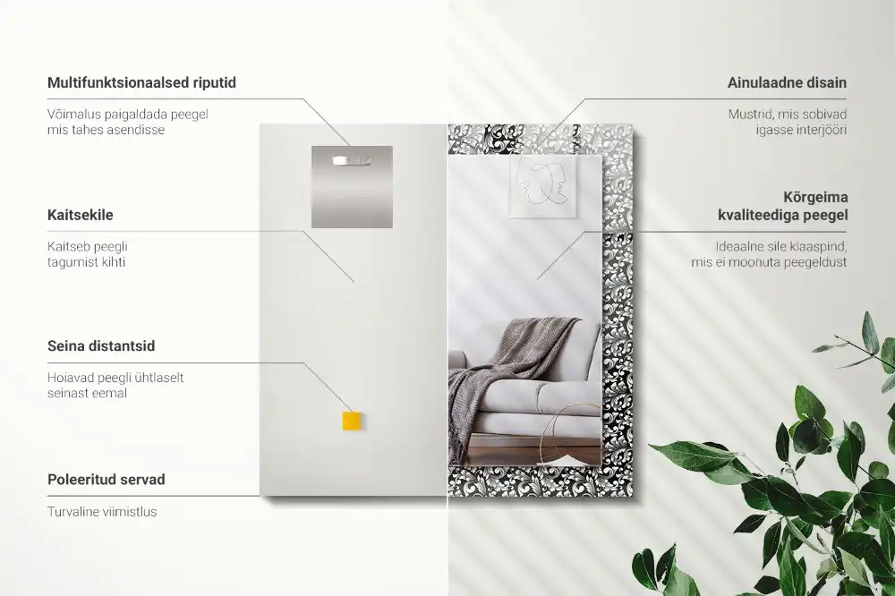 Rektangulär spegel med tryck Svarta och vita ornament