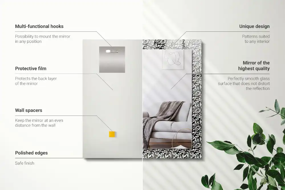 Rektangulär spegel med tryck Svarta och vita ornament