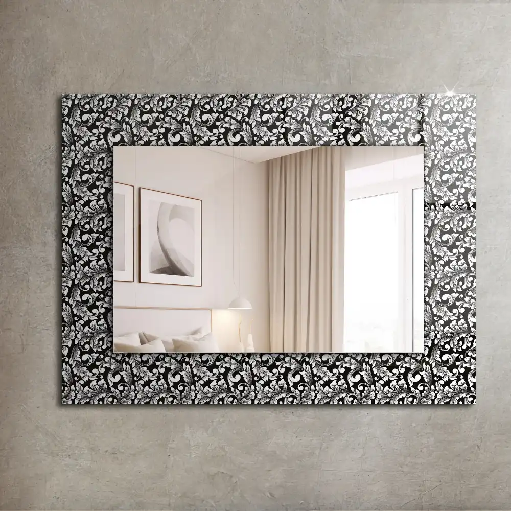 Rektangulär spegel med tryck Svarta och vita ornament