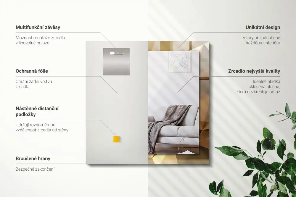 Rektangulär spegel med tryck geometriska former