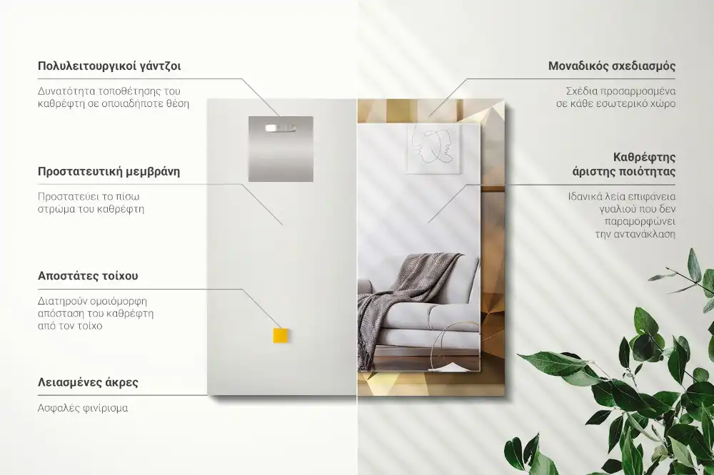 Rektangulär spegel med tryck geometriska former