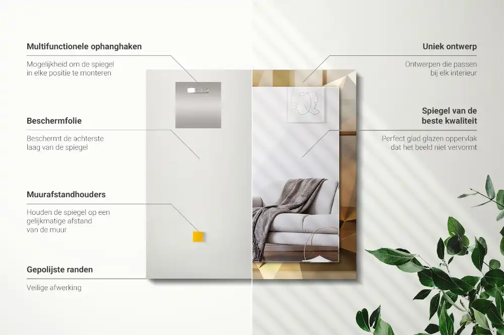 Rektangulär spegel med tryck geometriska former