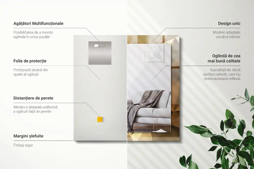 Rektangulär spegel med tryck geometriska former