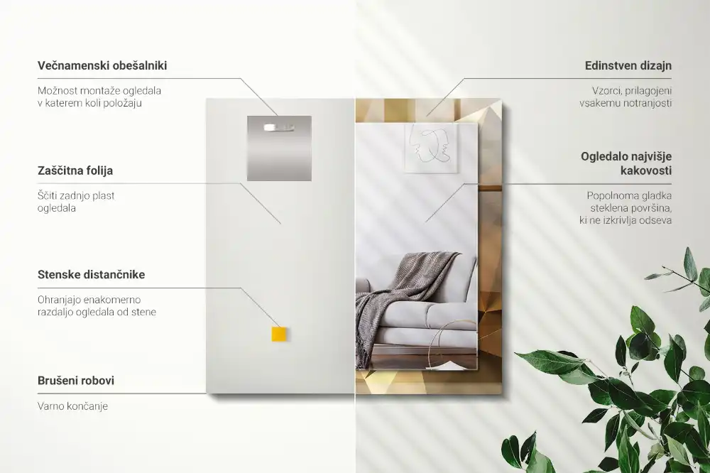 Rektangulär spegel med tryck geometriska former