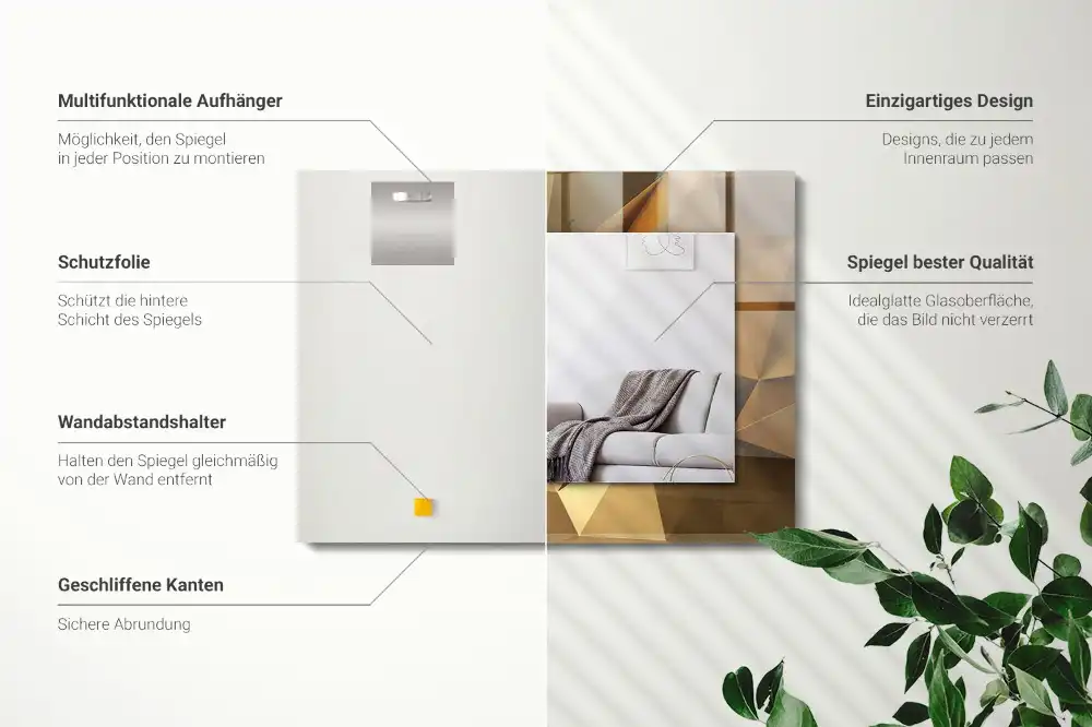 Rektangulär spegel med tryck geometriska former