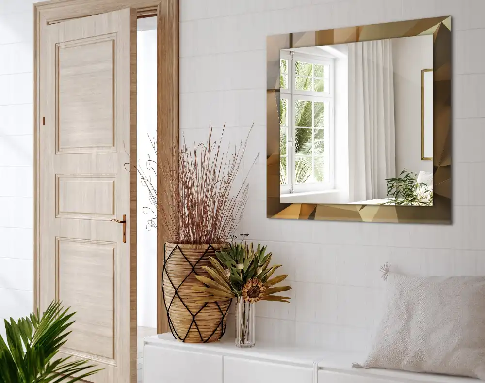 Rektangulär spegel med tryck geometriska former