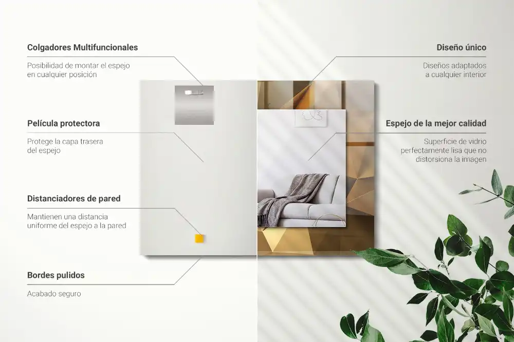 Rektangulär spegel med tryck geometriska former