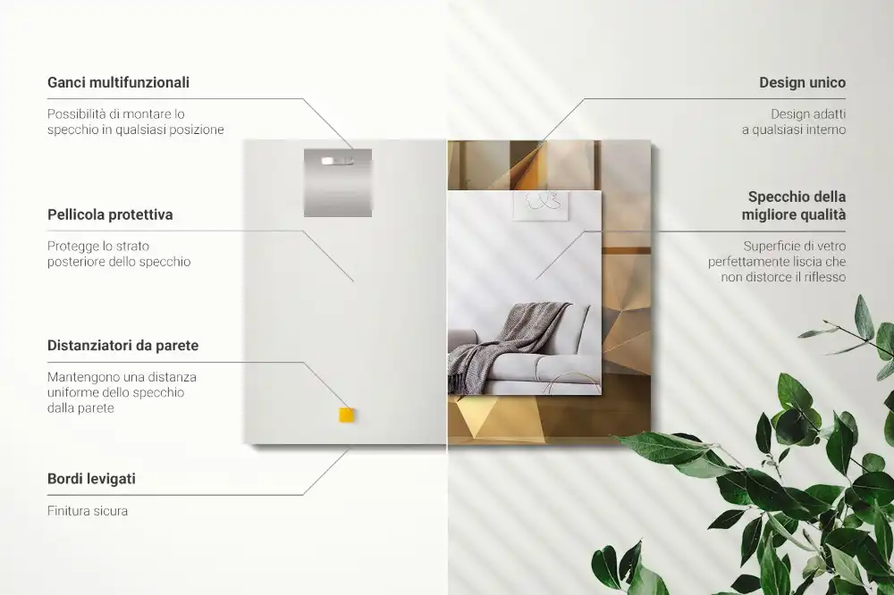 Rektangulär spegel med tryck geometriska former