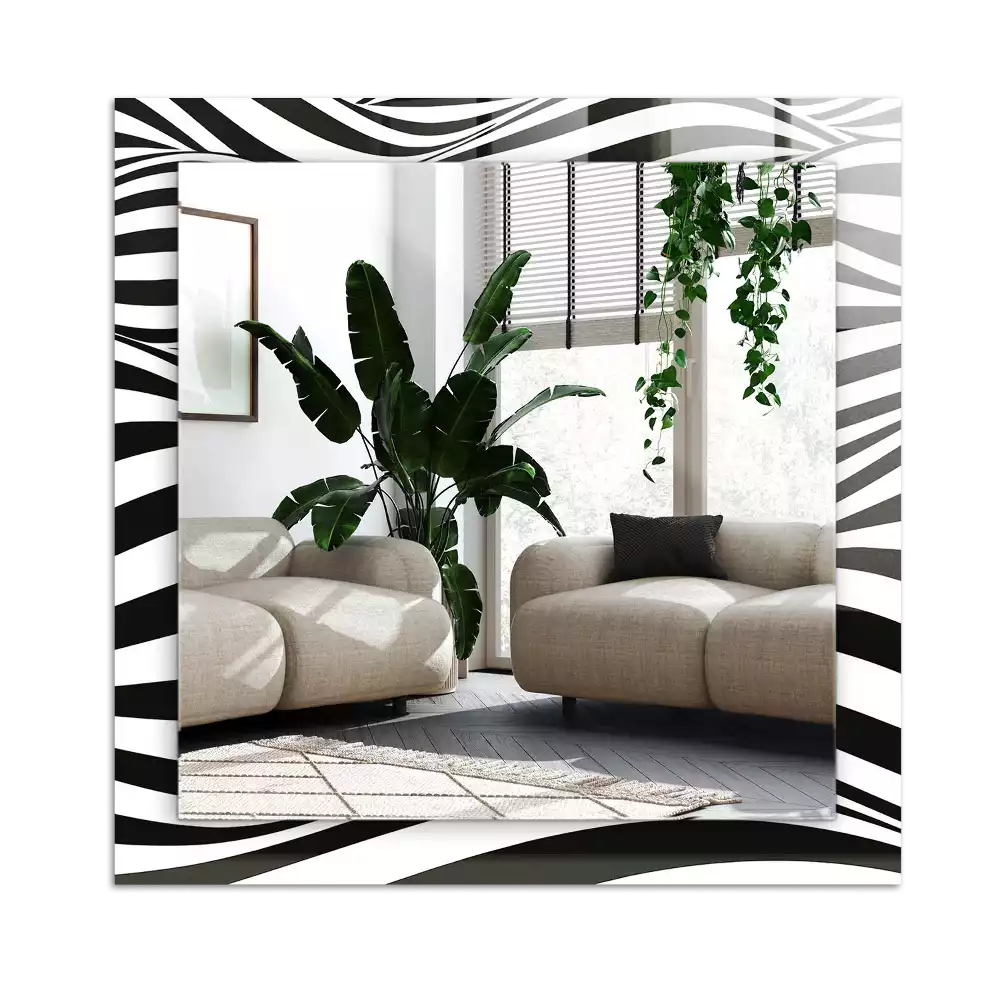 Dekorativ spegel med tryck Svarta och vita vågor